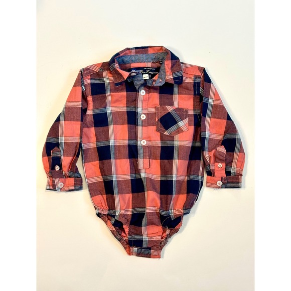 Ben Sherman Baby Plaid Long Sleeve Bodysuit Onesie Shirt 6/9M Pink Blue White - Picture 1 of 7